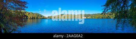 panoramic view of Lake Pavin in Auvergne, Puy-de-Dome, France Stock Photo
