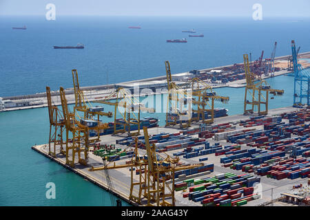 The container terminal at the port of Barcelona in Spain Stock Photo