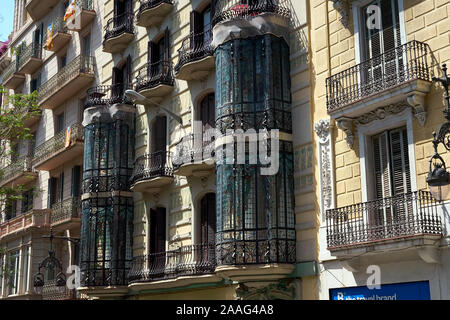One of the many beautiful facades on Carrer Gran de Gracia in Barcelona, Spain Stock Photo