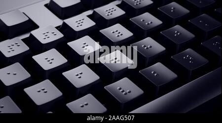 Black Braille Keyboard. Accessible keys for blind people. Stock Photo