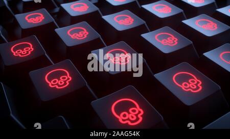 Closeup keyboard with skulls. Infected computer. Stock Photo