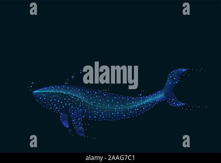Abstract Humpback Whale swimming underwater with bubbles and galaxy stars - contains blends Stock Vector