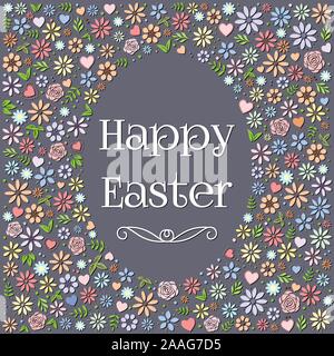 Easter egg shape colorful flower design with lettering Stock Vector