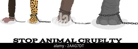 Stop animal cruelty with elephant bear leopard monkey in chains - grouped vector Stock Vector