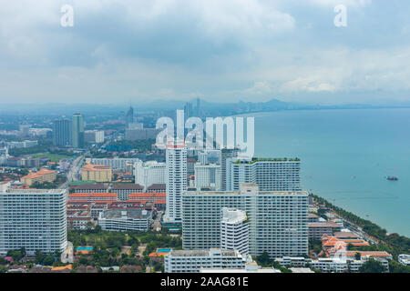 Beautiful cityscape skyline of Pattaya in Thailand from the view point. Aerial view of building in Pattaya city. Stock Photo