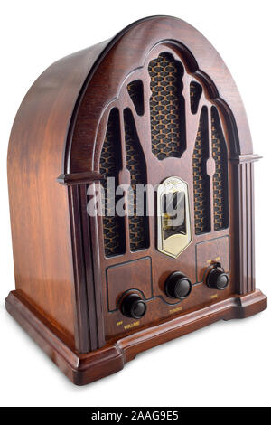 Old vintage radio isolated on white background with clipping path. Stock Photo