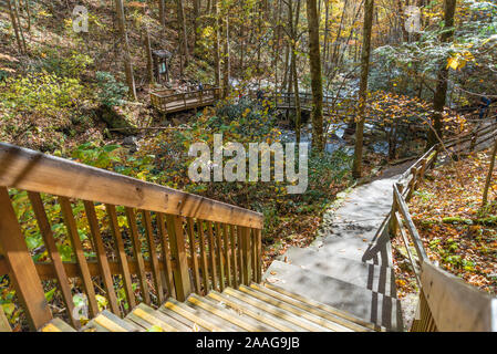 Blue Ridge Mountains trail along Smith Creek to Anna Ruby Falls on a beautiful autumn day in Helen, Georgia. (USA) Stock Photo