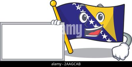 Flag bosnia character cartoon style with board on his hand Stock Vector