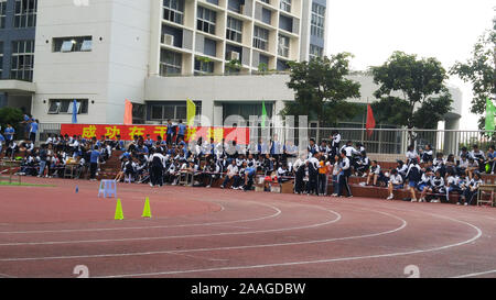 Shenzhen, China: this is the scene of the student sports meeting held by the school Stock Photo