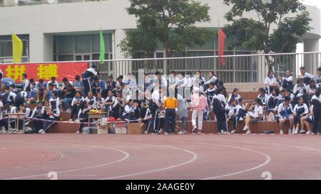 Shenzhen, China: this is the scene of the student sports meeting held by the school Stock Photo