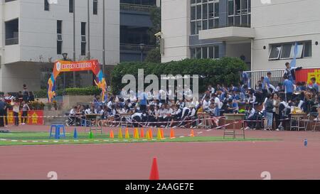 Shenzhen, China: this is the scene of the student sports meeting held by the school Stock Photo