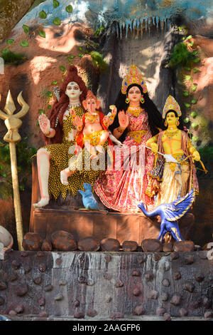 Statues of Lord Shiva, Parvati with Ganesh and Kartikeya, Jagannath Temple, Dibrugarh, Assam, India Stock Photo