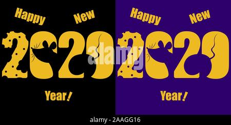 new year logo with a rat and congratulations using negative space Stock Vector