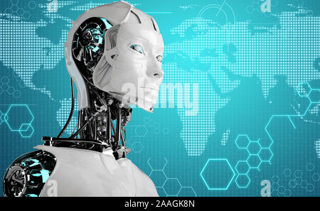Technology Robot Android woman background with a cyborg sci-fi girl 3d render wallpaper