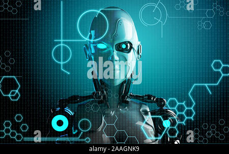 Technology Robot Android woman background with a cyborg sci-fi girl 3d render wallpaper