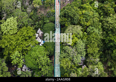 Top view of long stairs in the valley on tropical rainforest at national park Stock Photo