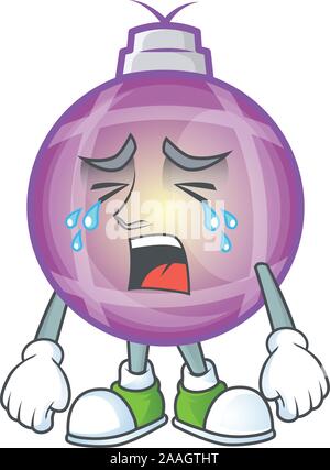 Sad crying yellow christmas ball cartoon style vector illustration. Stock Vector
