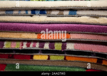 artificial fur carpets of different colors Stock Photo
