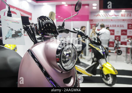 Sao Paulo, Brazil. 21st Nov, 2019. Motorcycles are on display during Salao Duas Rodas, a biennial motorcycle trade show, in Sao Paulo, Brazil, on Nov. 21, 2019. Credit: Rahel Patrasso/Xinhua/Alamy Live News Stock Photo