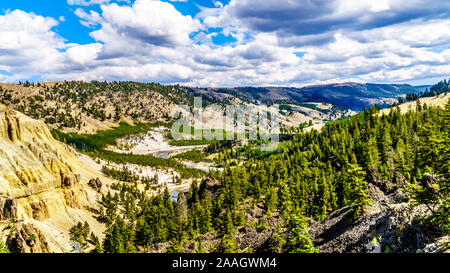 Panorama View of the Yellowstone River just north of Tower Junction. The viewpoint is at the downstream end of the Grand Canyon of the Yellowstone in Stock Photo