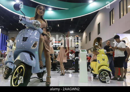 Sao Paulo, Brazil. 21st Nov, 2019. Motorcycles are presented during Salao Duas Rodas, a biennial motorcycle trade show, in Sao Paulo, Brazil, on Nov. 21, 2019. Credit: Rahel Patrasso/Xinhua/Alamy Live News Stock Photo