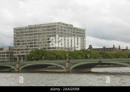 LONDON, UK - SEPTEMBER 08, 2017: St Thomas Hospital located on the banks of the river Thames, Westminster in London. Stock Photo