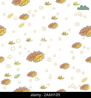 Seamless Pattern With Hand Drawn Leaves and Doodles. Scandinavian Style. Vector Illustration. Stock Vector