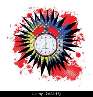 A comic cartoon style alarm clock wake up explosion over a white background Stock Vector
