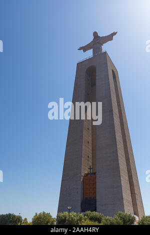 Sanctuary of Christ the King (Santuario de Cristo Rei). It is a tall Catholic monument of Jesus Christ in Almada, Portugal. Stock Photo