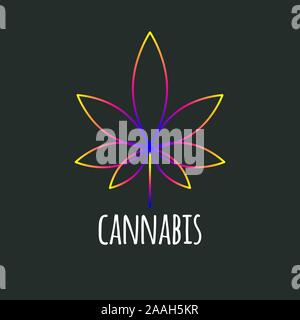 cannabis logo, leaf of marijuana, gradient color line vector sign Stock Vector