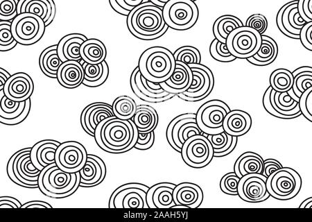 Clouds, asian vector background, black and white hand drawn seamless pattern with clouds, cloudy sky Stock Vector