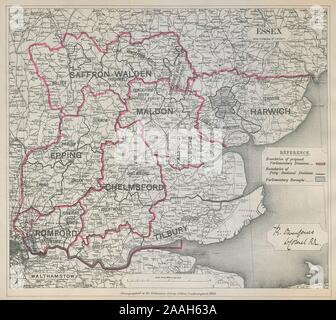 Essex Parliamentary Divisions. Romford Epping. BOUNDARY COMMISSION 1885 map Stock Photo