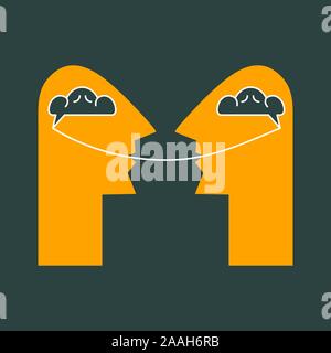 Two people talking, brain and speech, psychology, vector business icon Stock Vector