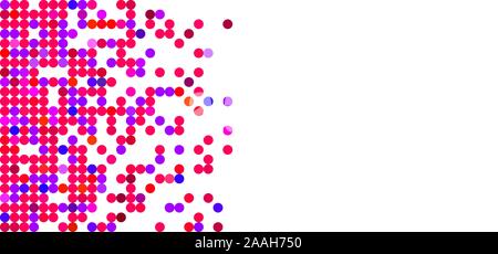 Pixel background, circle pattern, halftone horizontal pink flyer, geometric vector color texture, digital dots, digital mosaic banner Stock Vector