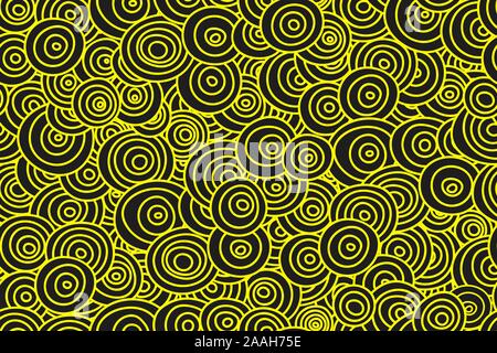Clouds, asian vector background, yellow and black hand drawn seamless pattern with clouds Stock Vector