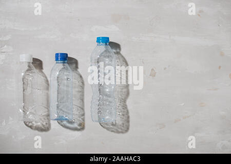 close up of used plastic bottles on white background Stock Photo