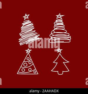sketch of christmas tree, hand drawn set of xmas element, vector line design Stock Vector