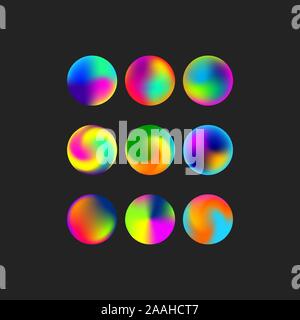 Fluid elements, liquid color, set of vector mesh circles, rainbow graphic design Stock Vector