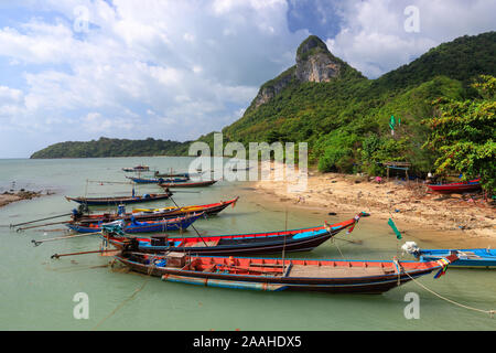 Koh Paluai island shore with traditional fishing boats, Thailand Stock Photo