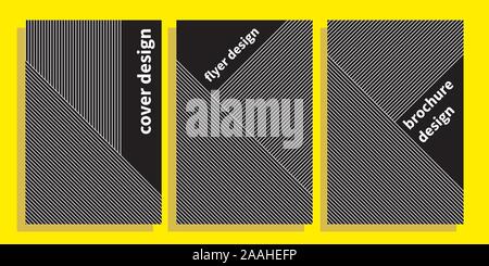 Minimal line poster, template for cover, flyer, brochure, set of black and white banners, vector graphic design Stock Vector