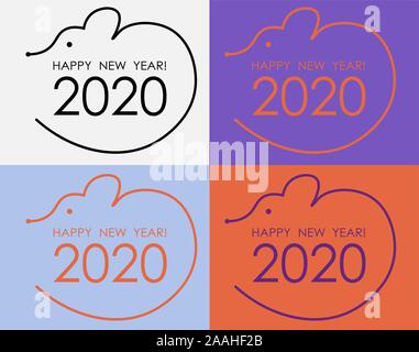 christmas logo with rat outline and happy new year Stock Vector