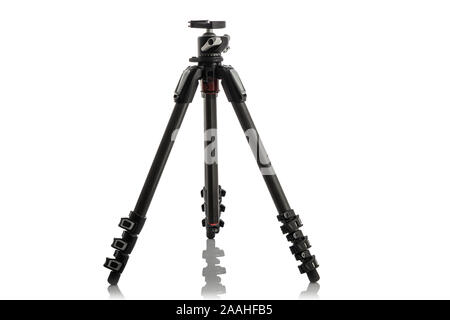 Tripod For Camera Stand With Hydraulic Head Ball isolated on white background Stock Photo
