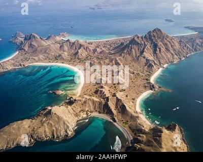 Aerial view, mountainous island, tropical beaches, Padar Island, Indonesia Stock Photo