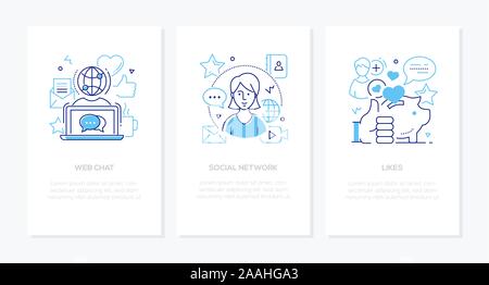Social network concept - line design style banners Stock Vector