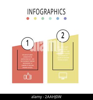 Vector template infographics. Business concept with 2 columns. Two steps for content, flowchart, timeline, levels, marketing, presentation, graph Stock Vector