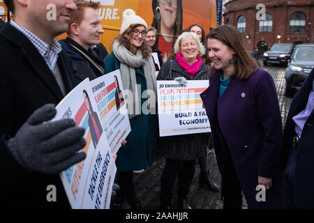 Liberal Democrat leader Jo Swinson arrives to view the Finnieston Crane while on the General Election campaign trail in Glasgow. PA Photo. Picture date: Friday November 22, 2019. See PA story POLITICS Election. Photo credit should read: Aaron Chown/PA Wire Stock Photo