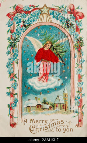 Antique Postcard Angel Ringing Bell Christmas New Year Written 1900 to Nelly RARE SWIZZ STAMP