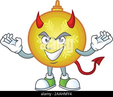 Vector illustration of yellow christmas ball on a devil gesture design. Stock Vector