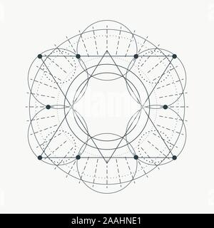 Mystical geometry symbol. Linear alchemy, occult, philosophical sign. For music album cover, poster, sacramental design. Astrology and religion concep Stock Vector