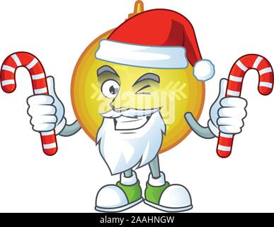 Character santa bring candy with yellow christmas ball cartoon. Stock Vector